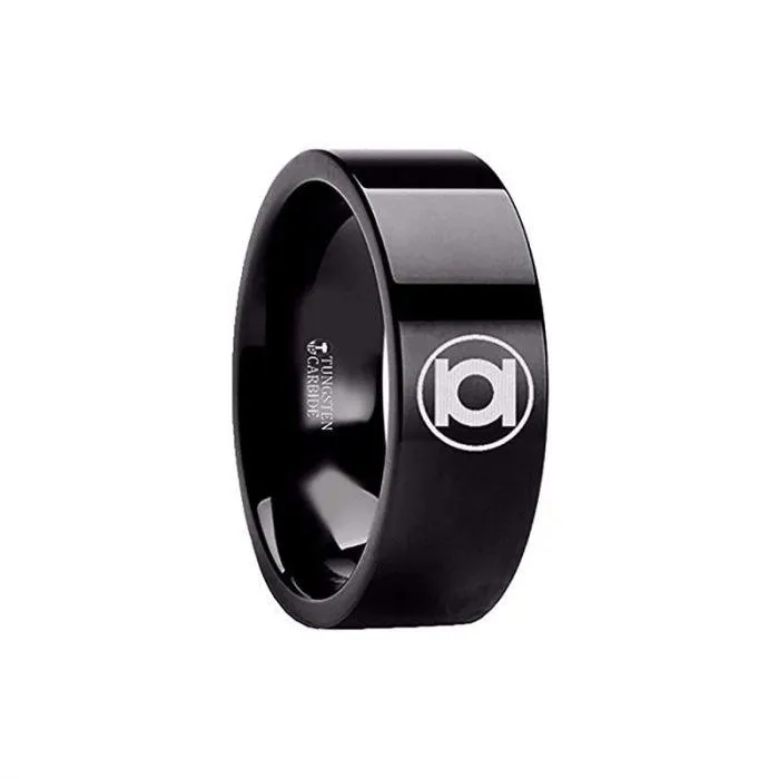 Thorsten Green Lantern Symbol Black Tungsten Engraved Band - 2mm - 12mm
