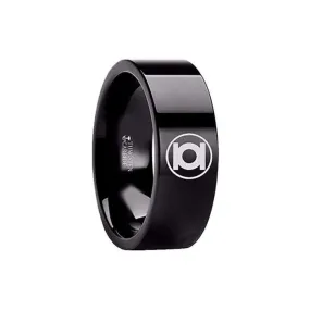 Thorsten Green Lantern Symbol Black Tungsten Engraved Band - 2mm - 12mm