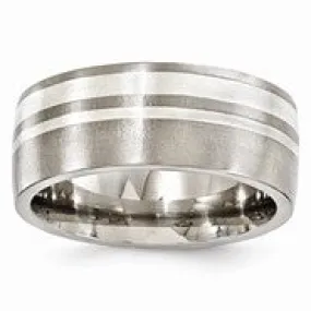 Titanium & Sterling Silver Brushed 9mm Wedding Band Ring