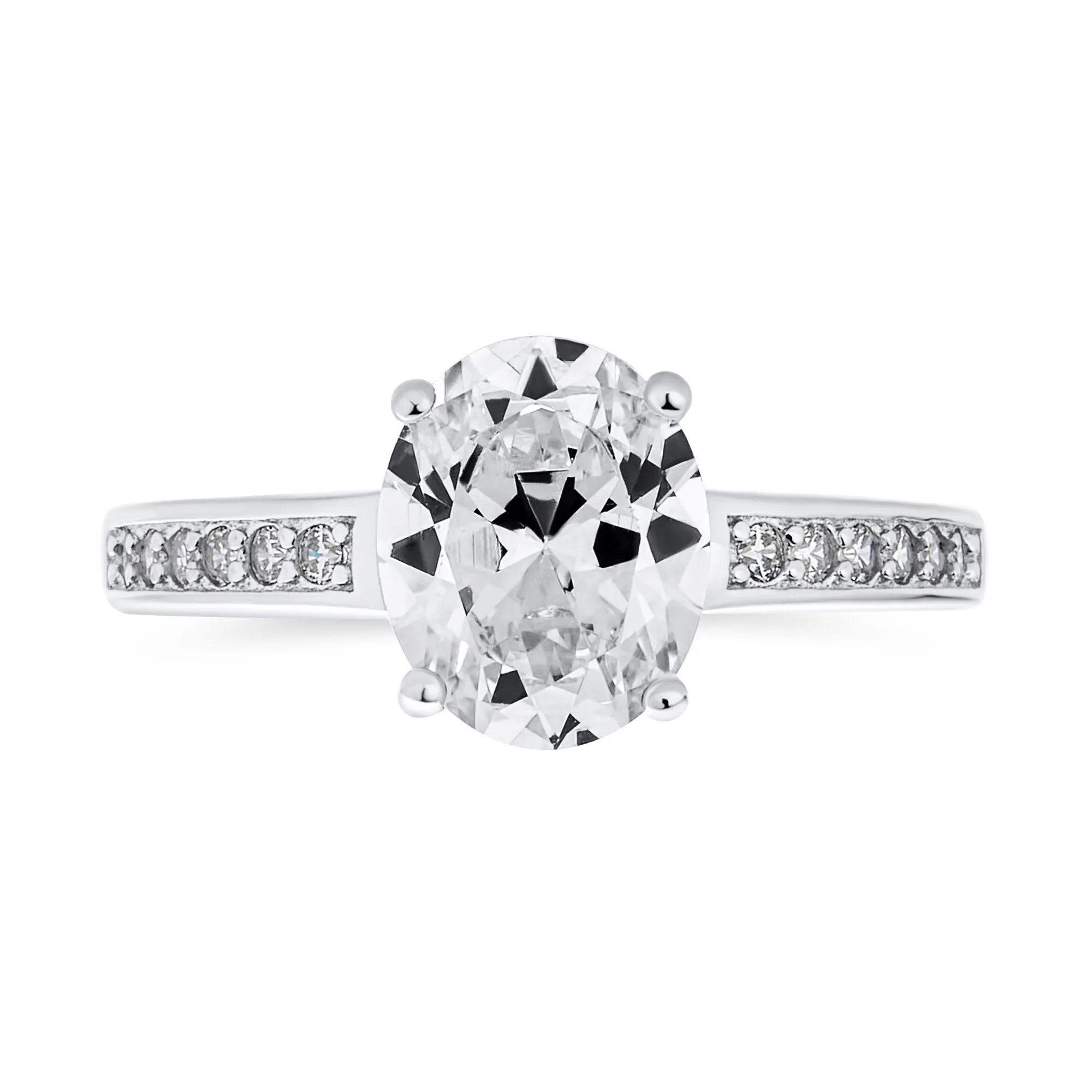 Traditional 3CT Oval Solitaire Engagement Ring with CZ Pave Filigree Band Silver