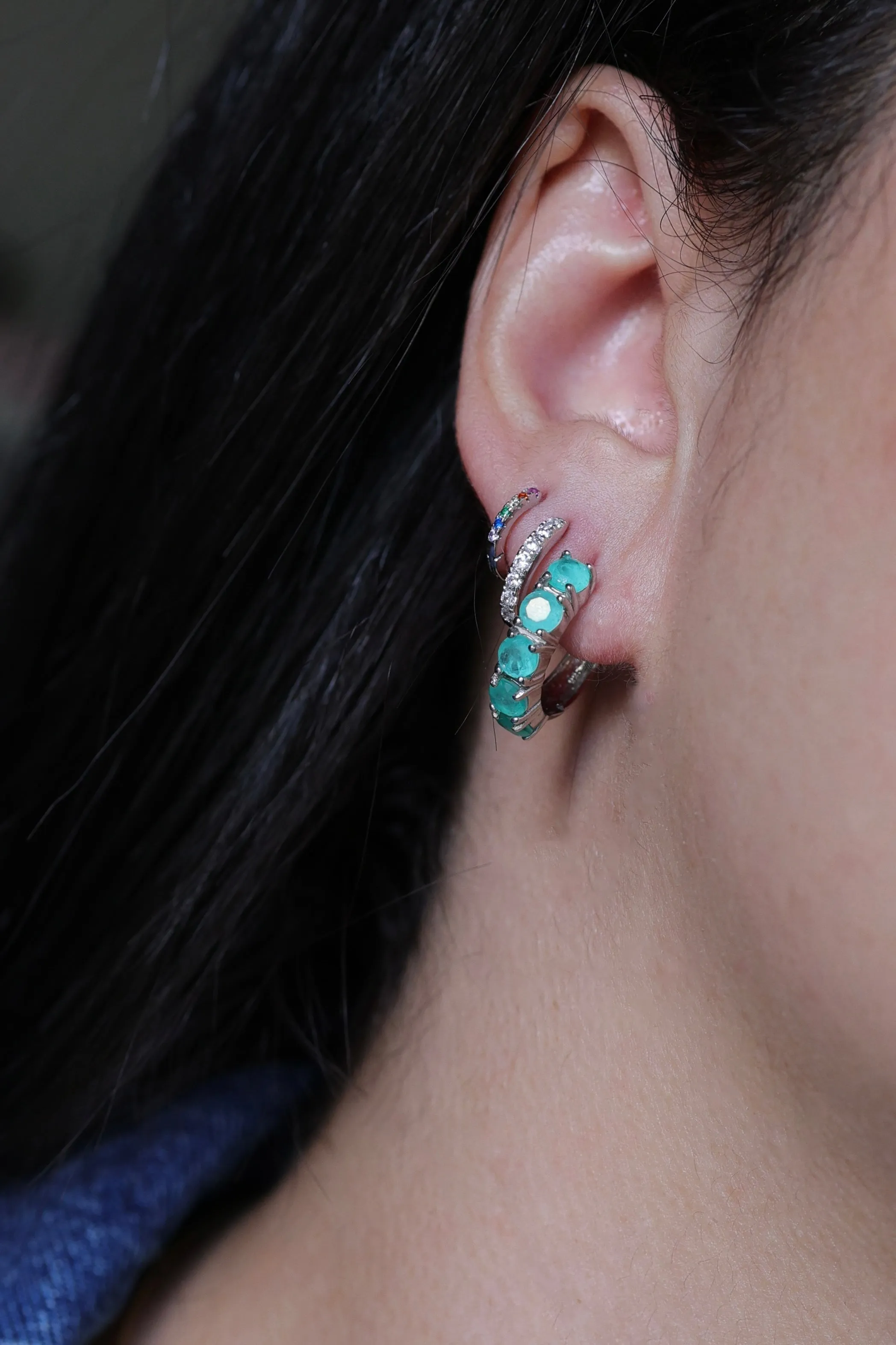 Turquoise Hoop Silver Earrings