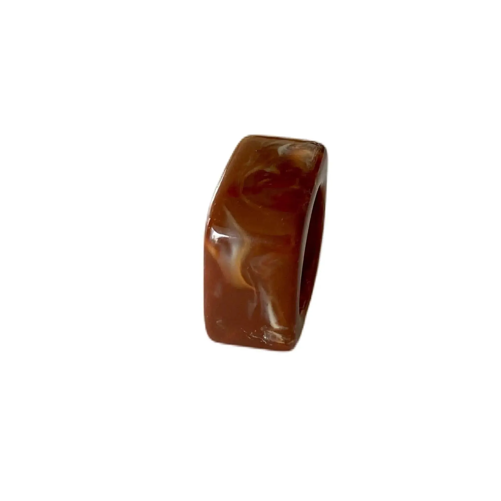 Vintage Plastic Ring Brown Marble Design Square