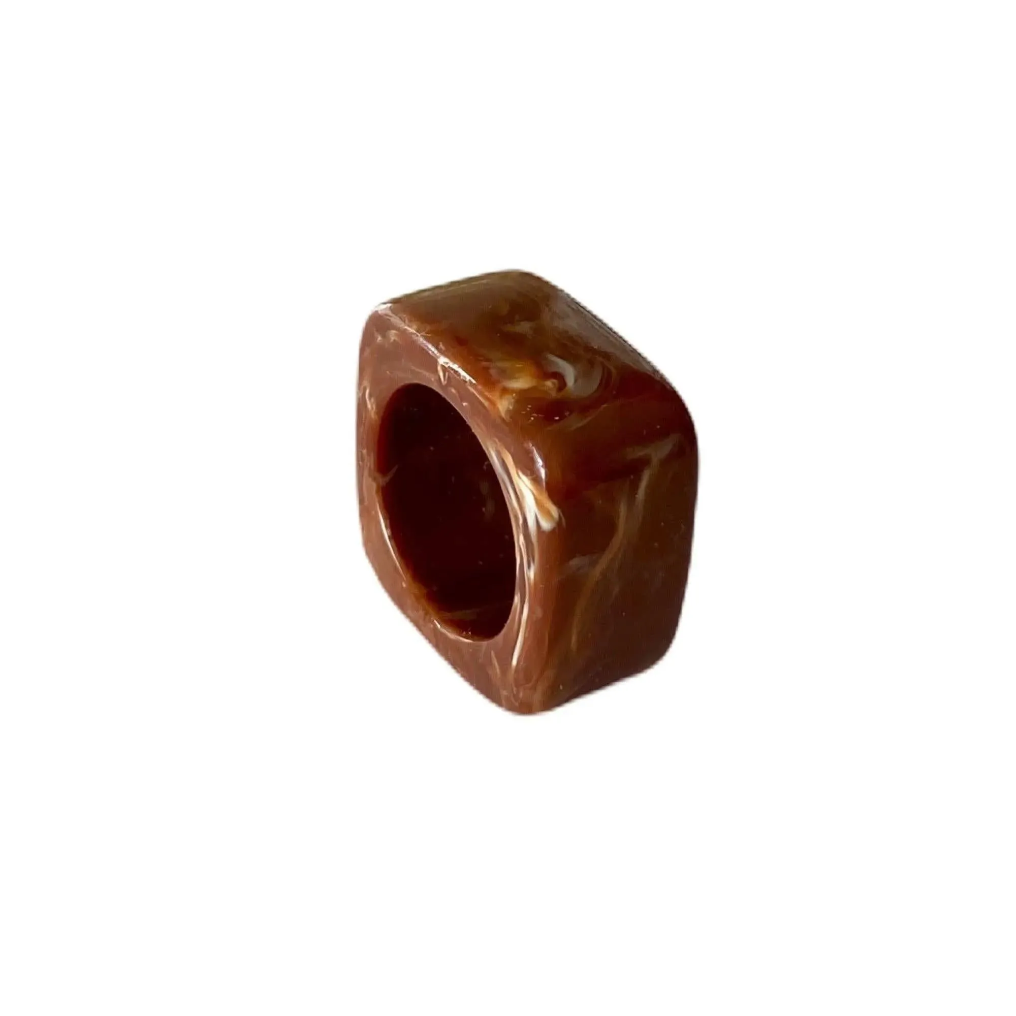 Vintage Plastic Ring Brown Marble Design Square