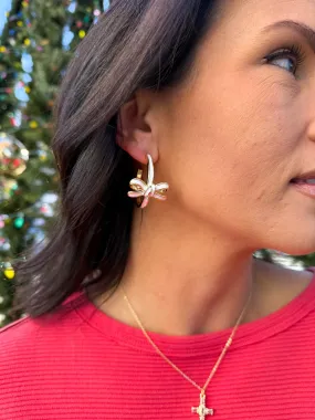 White Luxe Bow Hoop Earrings